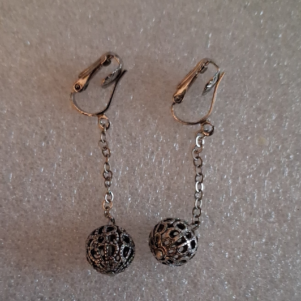 Clip-on Silver Dangle Earrings